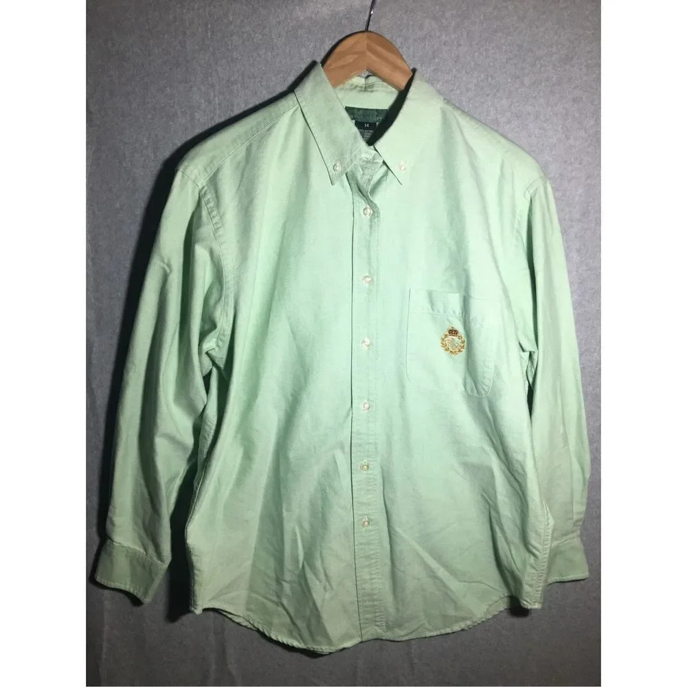 Mens Lauren Ralph Lauren Button Up Shirt Green Vintage Crest Casual Formal